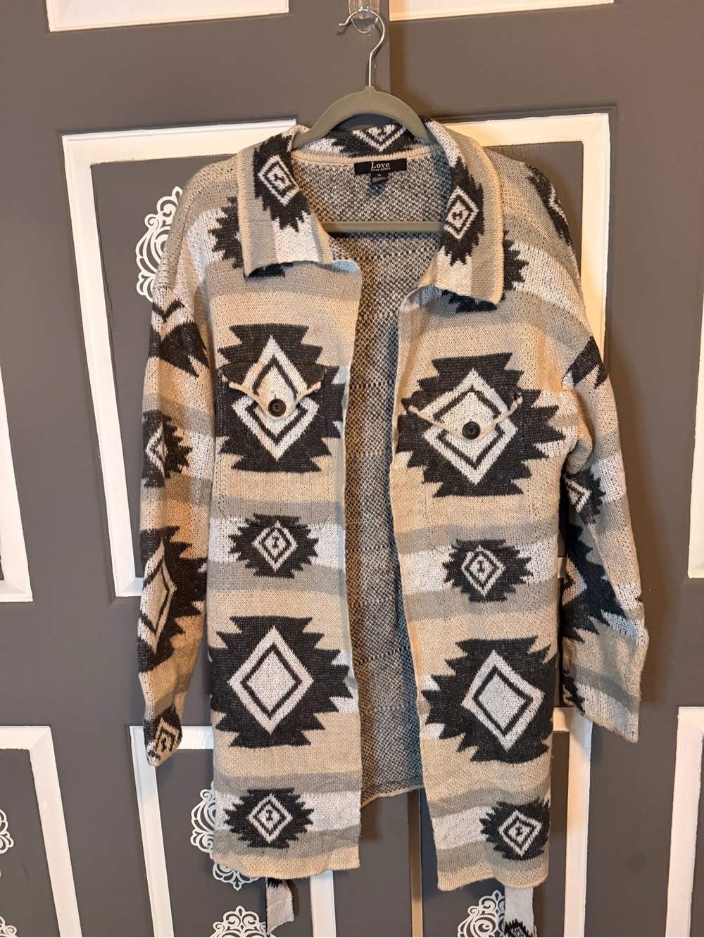 Luxe Aztec Knit Button-Front Cardigan - Beige, Grey, Charcoal
